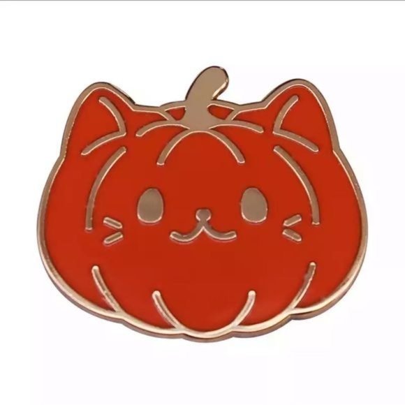 50% OFF! Cat pumpkin enamel pin gold Halloween trick treat - Picture 1 of 2